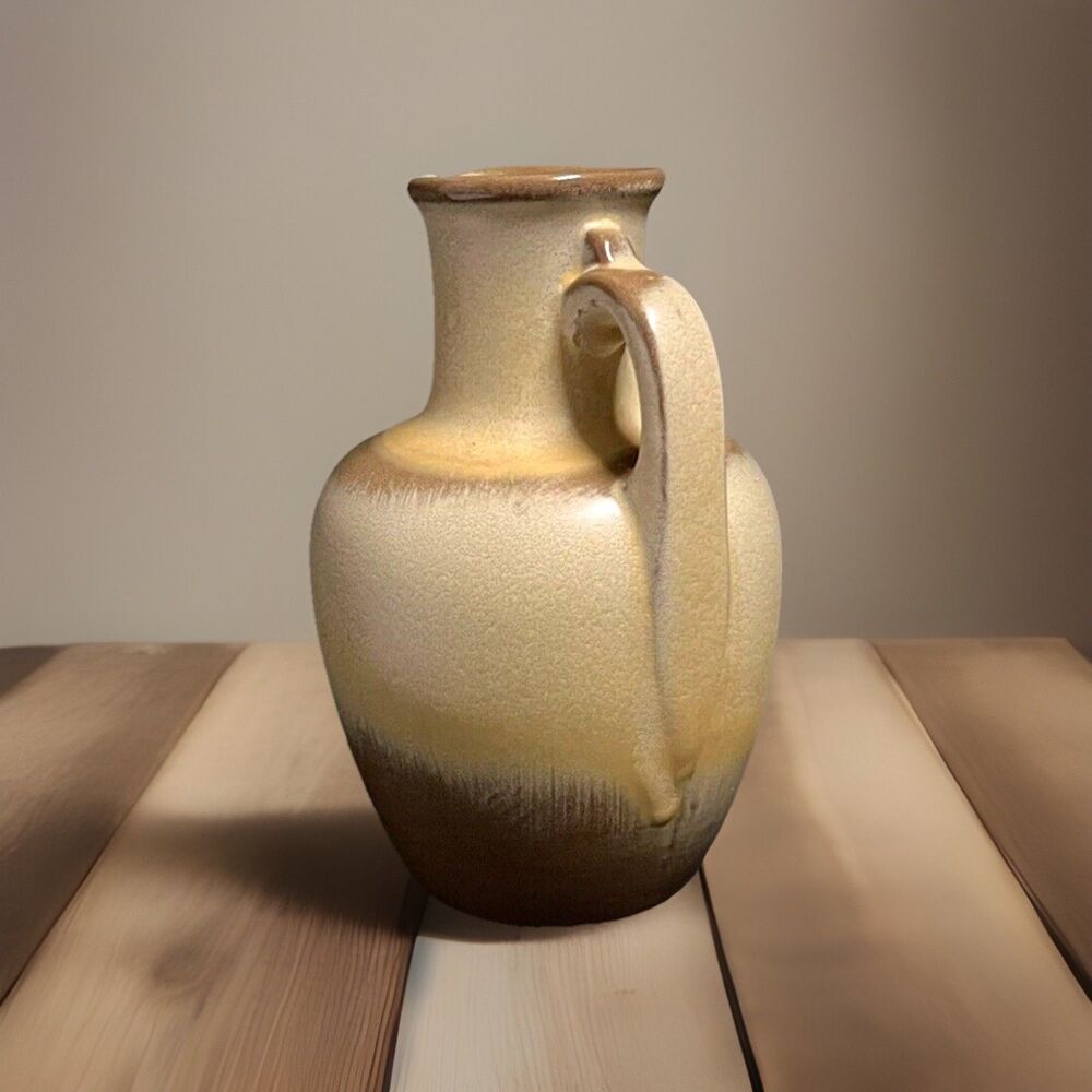 Vtg Frankoma Pottery Drip Glaze Brown Golden Yellow Syrup Juice Handled Jug #8 - Picture 4 of 9
